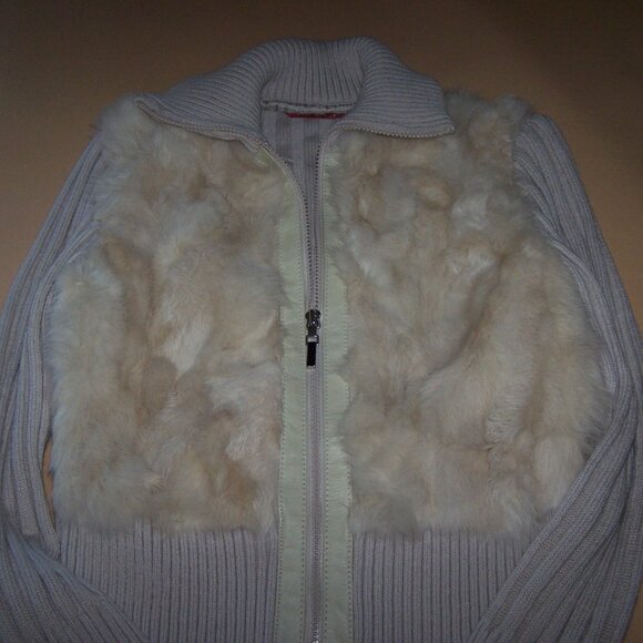 Vintage Jennyfer J Y2k Genuine Rabbit Fur Ribbed Knit Jacket Sweater, Medium - Picture 2 of 10